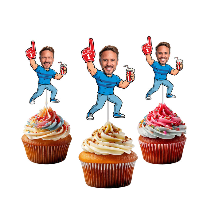 Personalized Sports Fan Dad Cupcake Toppers – Custom Father's Day Party Decorations with Your Photo