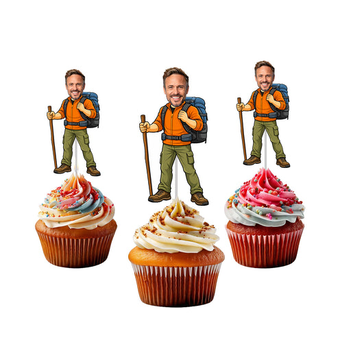 Personalized Hiking Dad Cupcake Toppers – Custom Father's Day Party Decorations with Your Photo