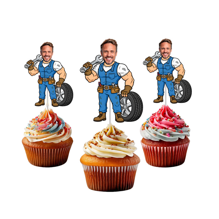Personalized Mechanic Dad Cupcake Toppers – Custom Father's Day Party Decorations with Your Photo