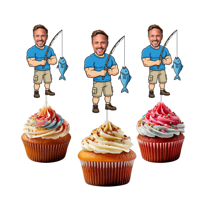 Personalized Fishing Dad Cupcake Toppers – Custom Father's Day Party Decorations with Your Photo