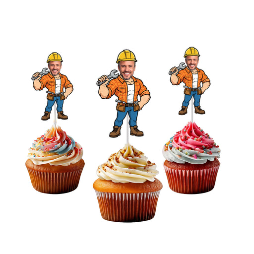Personalized Construction Dad Cupcake Toppers – Custom Father's Day Party Decorations with Your Photo