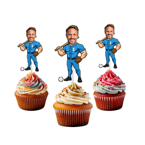 Personalized Baseball Dad Cupcake Toppers – Custom Father's Day Party Decorations with Your Photo