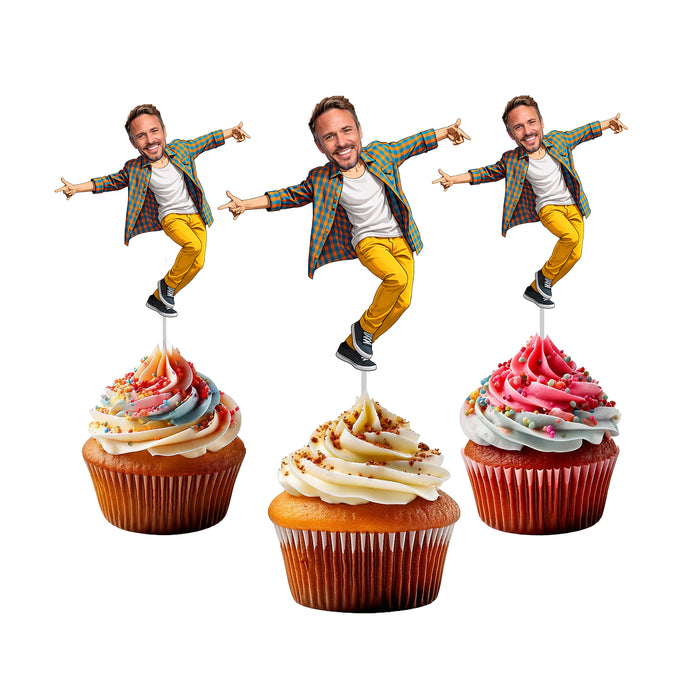 Personalized Dancing Dad Cupcake Toppers – Custom Father's Day Party Decorations with Your Photo