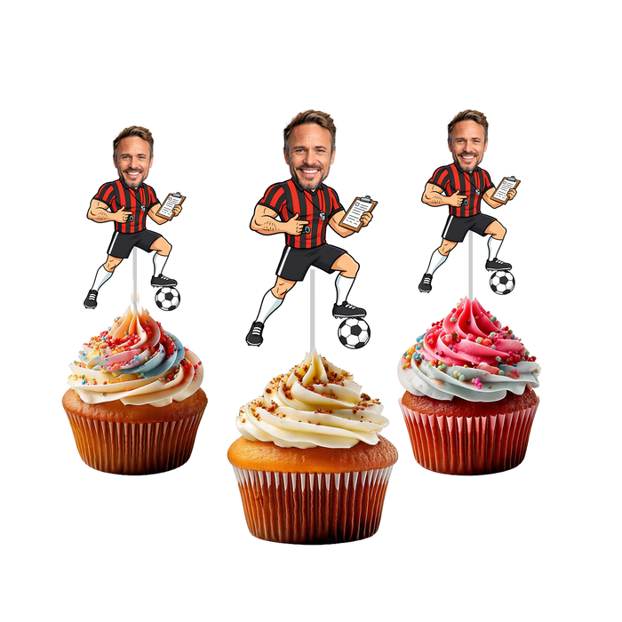 Personalized Soccer Coach Dad Cupcake Toppers – Custom Father's Day Party Decorations with Your Photo