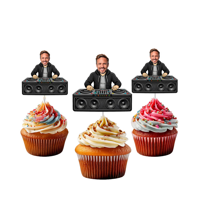 Personalized DJ Dad Cupcake Toppers – Custom Father's Day Party Decorations with Your Photo