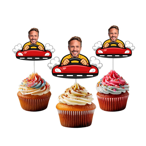 Personalized Driving Dad Cupcake Toppers – Custom Father's Day Party Decorations with Your Photo