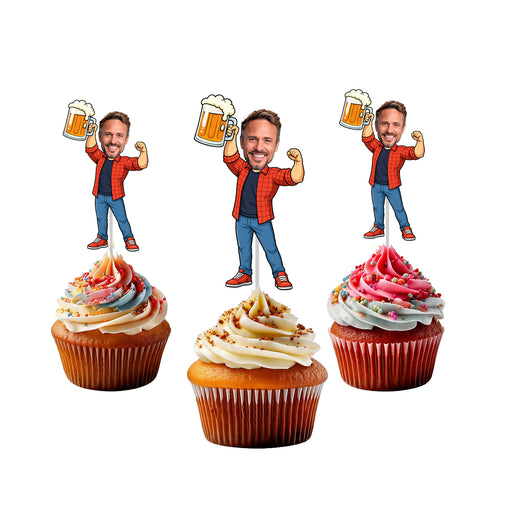 Personalized Beer Dad Cupcake Toppers – Custom Father's Day Party Decorations with Your Photo