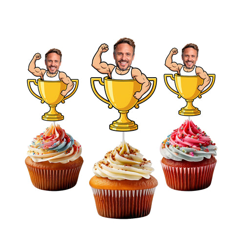 Personalized Trophy Dad Cupcake Toppers – Custom Father's Day Party Decorations with Your Photo