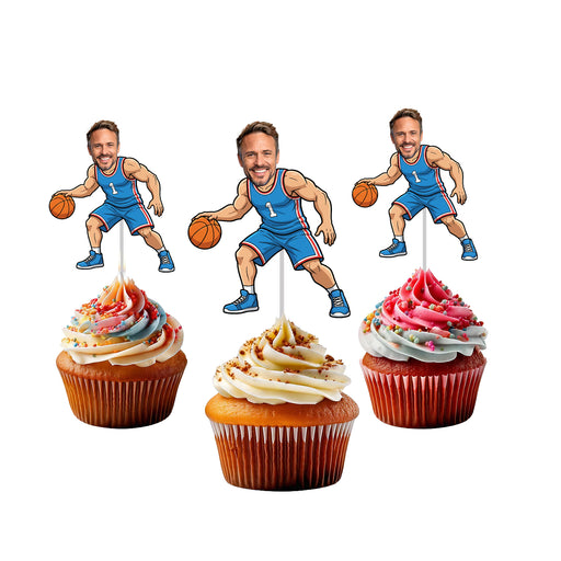 Personalized Basketball Dad Cupcake Toppers – Custom Father's Day Party Decorations with Your Photo