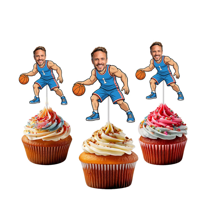 Personalized Basketball Dad Cupcake Toppers – Custom Father's Day Party Decorations with Your Photo