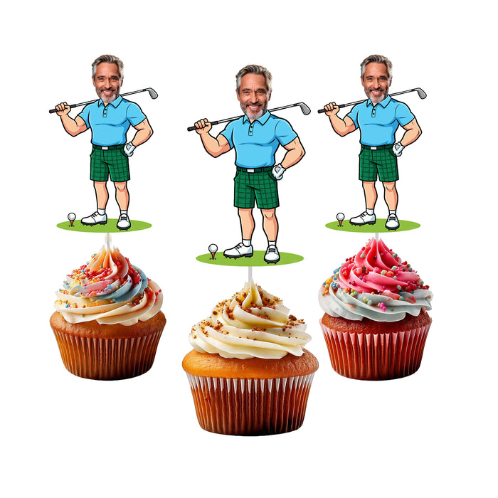 Personalized Golf Dad Cupcake Toppers – Custom Father's Day Party Decorations with Your Photo