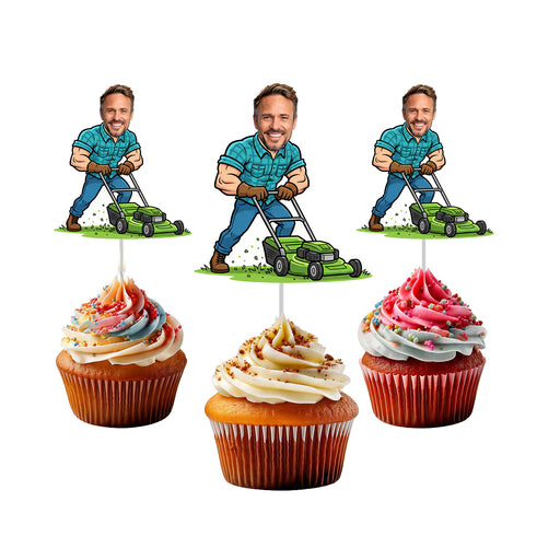 Personalized With Lawn Mower Dad Cupcake Toppers – Custom Father's Day Party Decorations with Your Photo