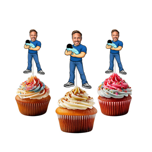 Personalized Holding Baby Dad Cupcake Toppers – Custom Father's Day Party Decorations with Your Photo