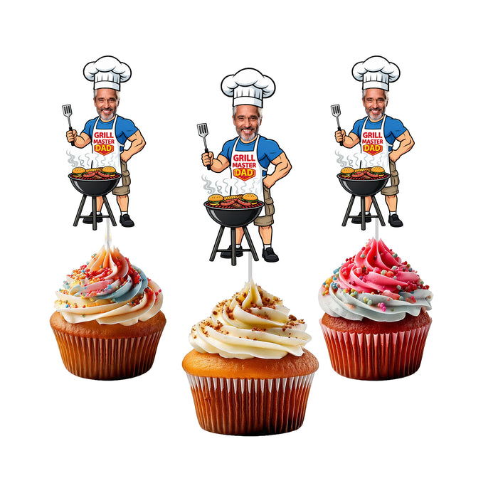 Personalized Grill Master Dad Cupcake Toppers – Custom Father's Day Party Decorations with Your Photo