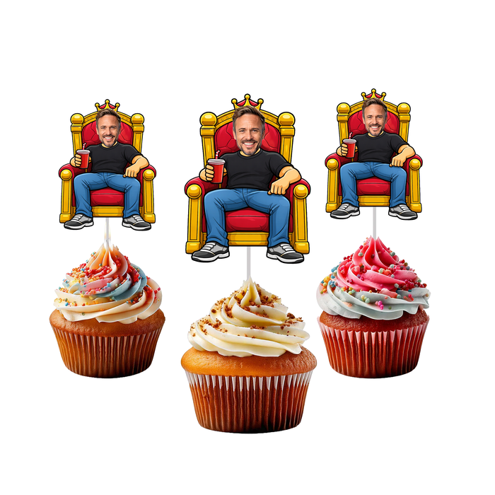 Personalized Throne Dad Cupcake Toppers – Custom Father's Day Party Decorations with Your Photo
