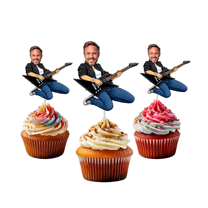 Personalized Rockstar Dad Cupcake Toppers – Custom Father's Day Party Decorations with Your Photo