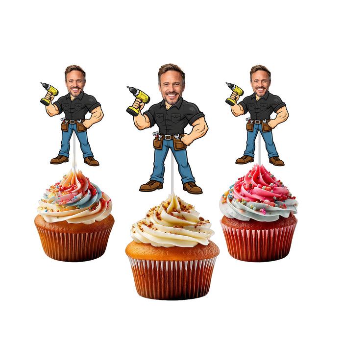 Personalized With Power Tools Dad Cupcake Toppers – Custom Father's Day Party Decorations with Your Photo