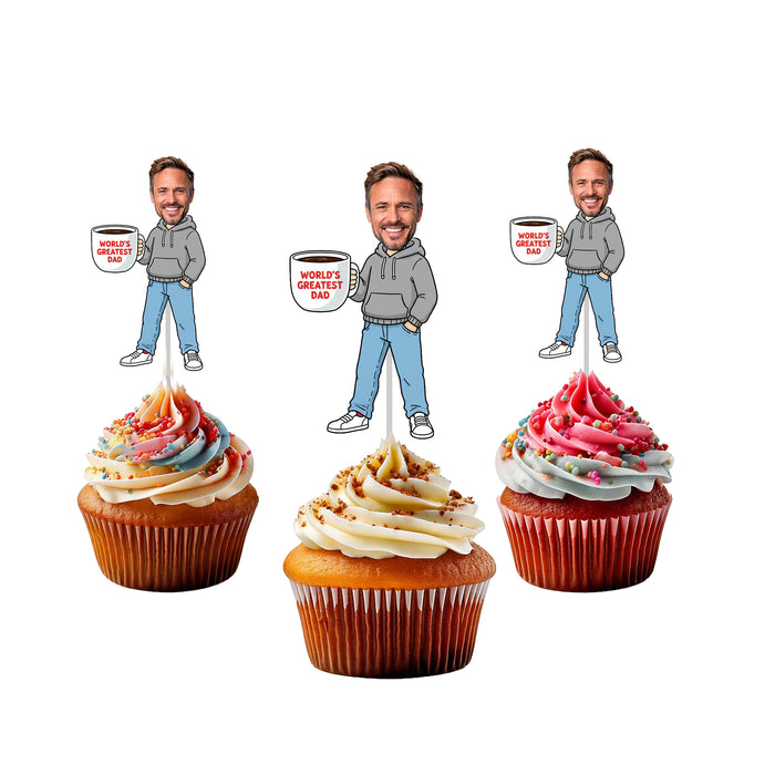 Personalized Coffee Dad Cupcake Toppers – Custom Father's Day Party Decorations with Your Photo