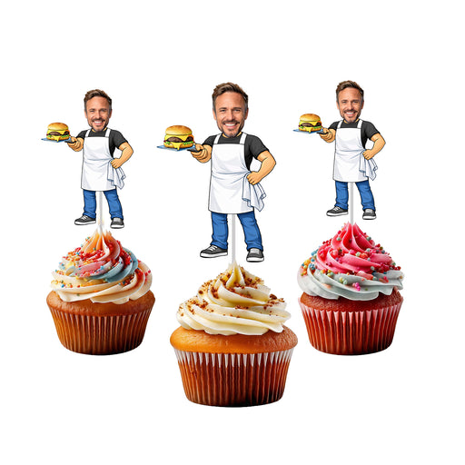 Personalized Chef Dad Cupcake Toppers – Custom Father's Day Party Decorations with Your Photo