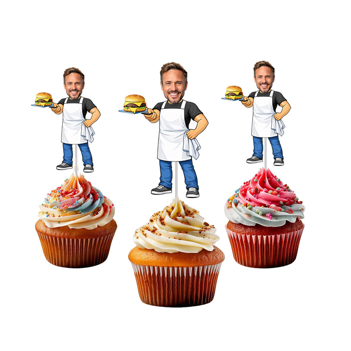 Personalized Chef Dad Cupcake Toppers – Custom Father's Day Party Decorations with Your Photo