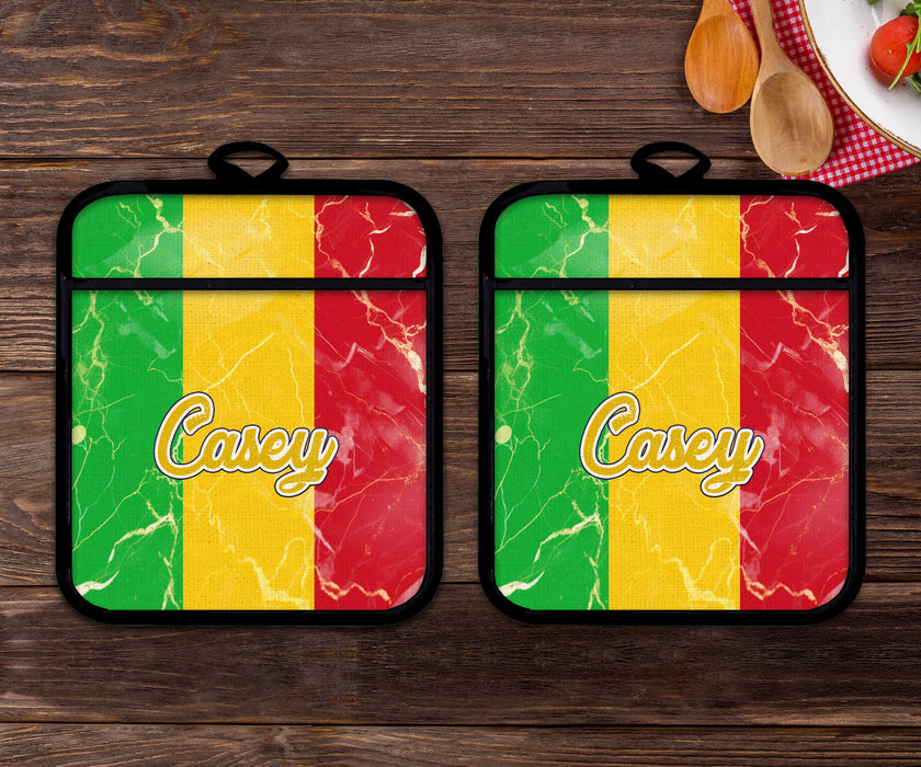 Personalized Linen Potholder Set African Country Flag Series - Mali Flag