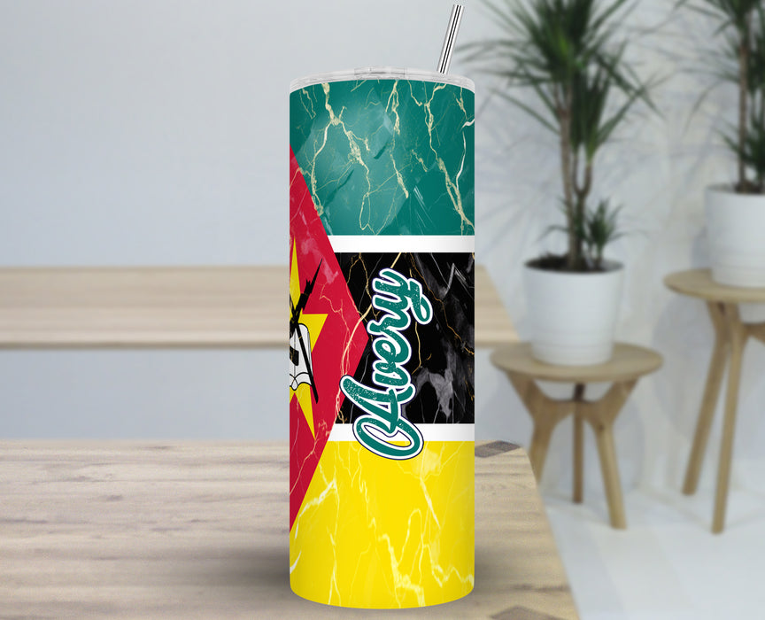 Personalized 30oz Travel Skinny Tumbler African Country Flag Series - Mozambique Flag