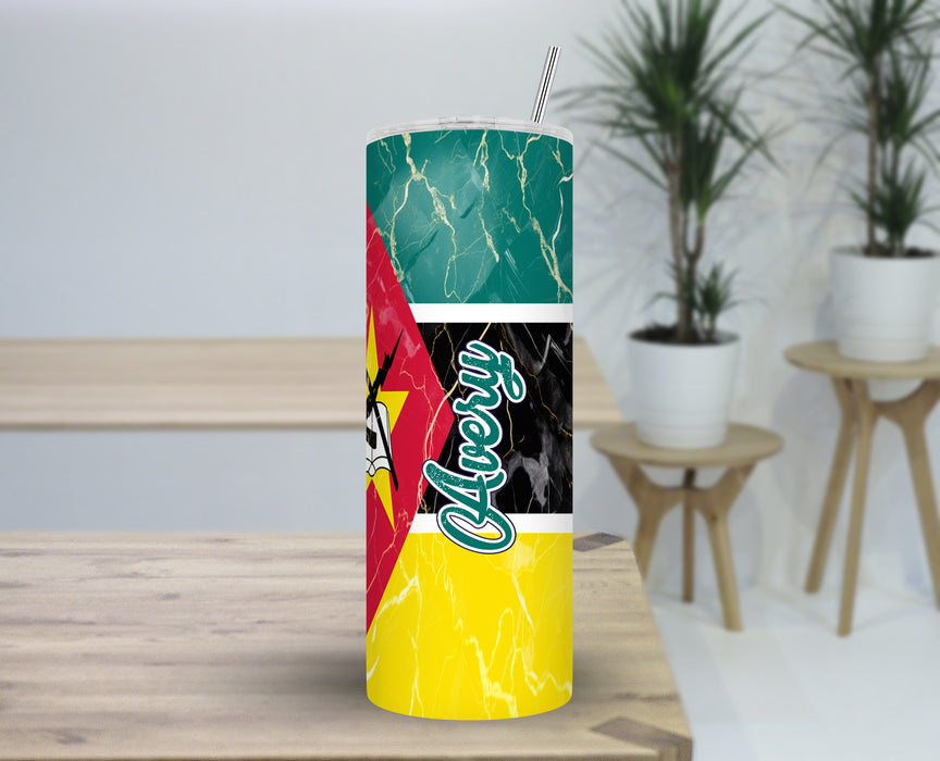 Personalized 30oz Travel Skinny Tumbler African Country Flag Series - Mozambique Flag