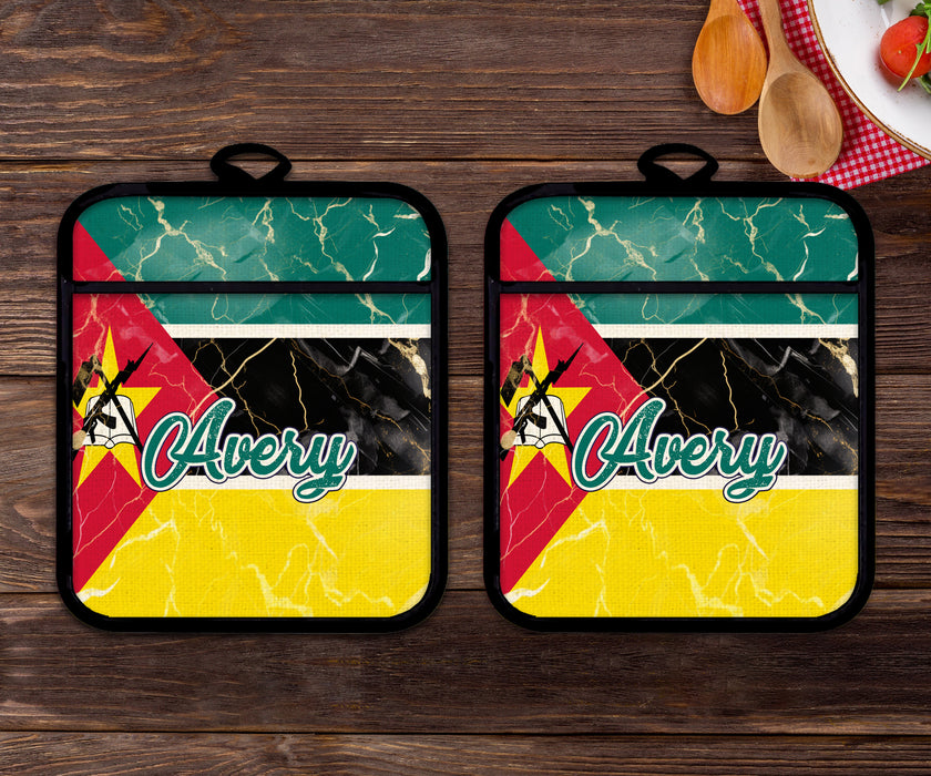 Personalized Linen Potholder Set African Country Flag Series - Mozambique Flag