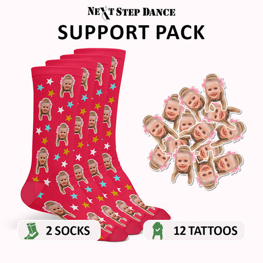 Next Step Dance Support Pack – 2 Custom Socks + 12 Personalized Face Tattoos