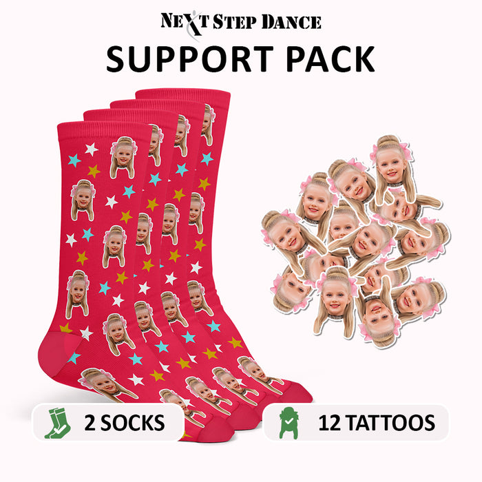 Next Step Dance Support Pack – 2 Custom Socks + 12 Personalized Face Tattoos