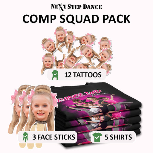 Next Step Dance Comp Squad Pack – 5 Team Shirts, 3 Face Sticks & 12 Face Tattoos