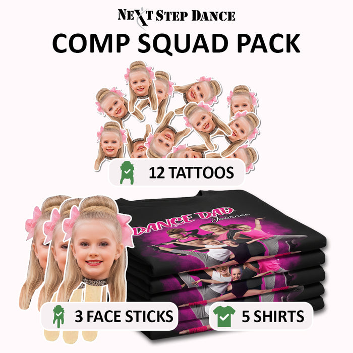 Next Step Dance Comp Squad Pack – 5 Team Shirts, 3 Face Sticks & 12 Face Tattoos