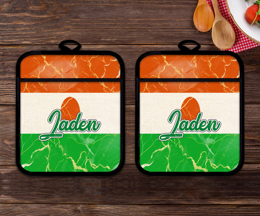 Personalized Linen Potholder Set African Country Flag Series - Niger Flag