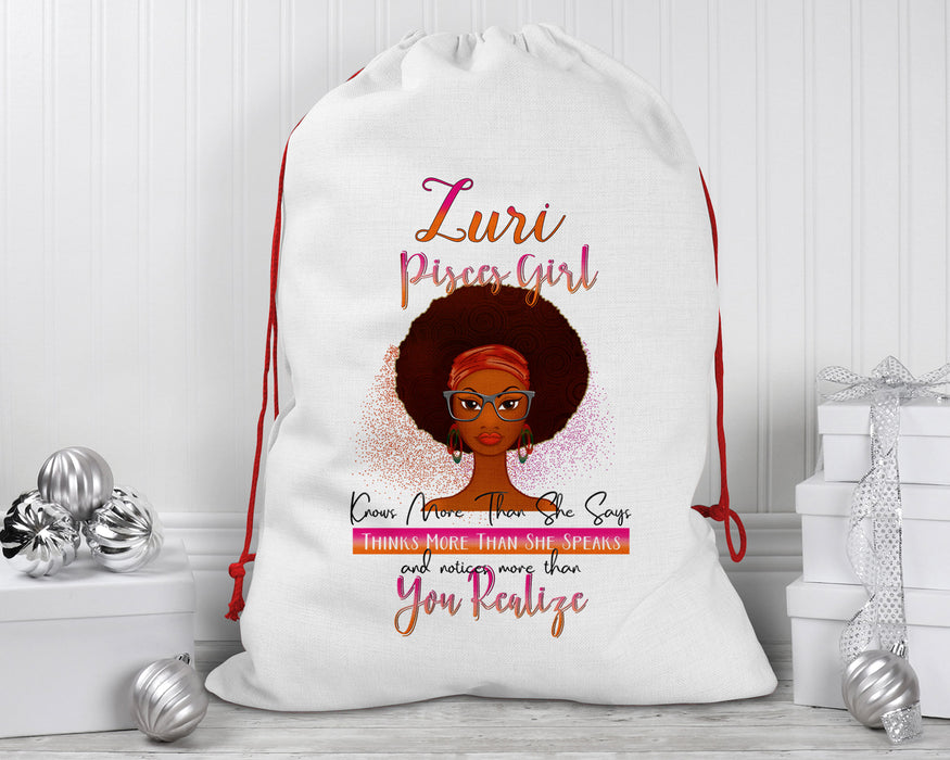 Birthday Black Queen Celebrate Zodiac Month Personalized Reusable Santa Sack