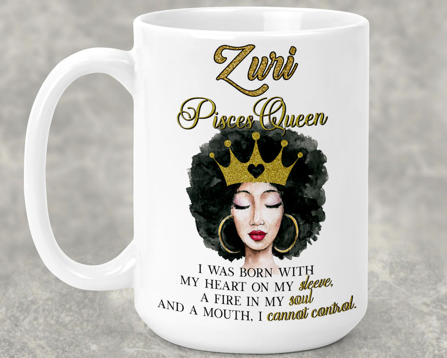 Beautiful Gold Crown Black Queen Zodiac Birthday Month Personalized Ceramic 15oz Mug