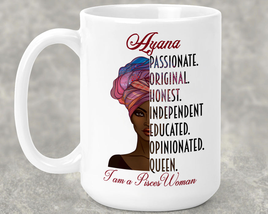 Beautiful Black Woman Zodiac Queen Birthday Personalized Ceramic 15oz Mug