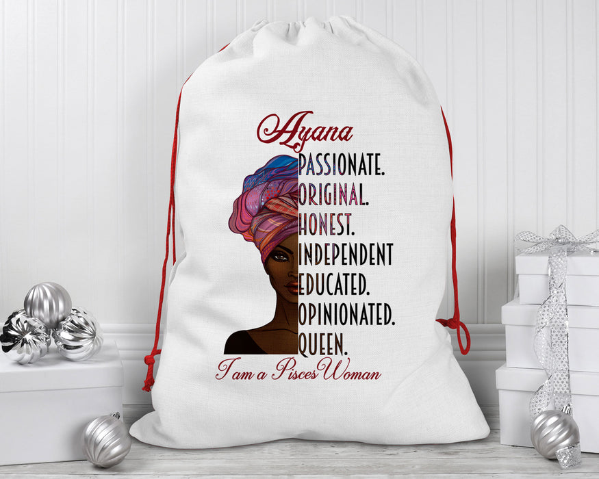 Beautiful Woman Zodiac Queen Birthday Personalized Reusable Santa Sack