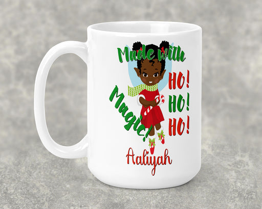 Personalized Pretty Black Girl Magic Elf Santa Helper Muug
