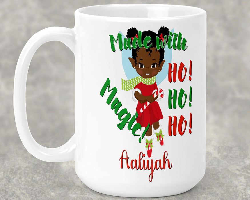 Black Santa Personalized Ceramic 15oz Mug - Pretty Black Girl Magic Elf Santa Helper