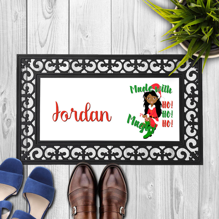 Personalized Pretty Brown Woman Made With Magic Elf Door Mat