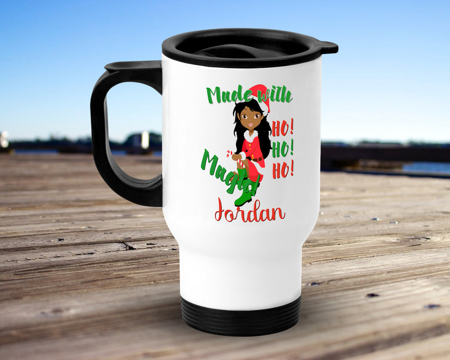 Personalized Pretty Brown Woman Made With Magic Elf Travel Mug