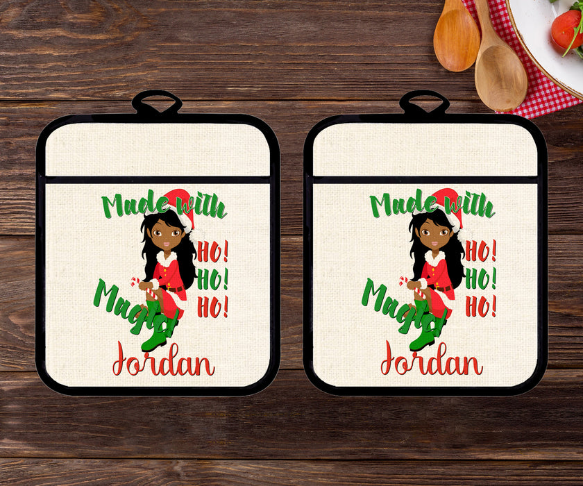 Personalized Pretty Brown Woman Made With Magic Elf Potholder