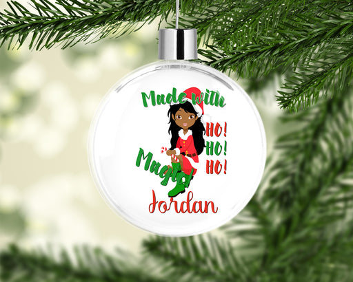 Personalized Pretty Brown Woman Made With Magic Elf Ornament