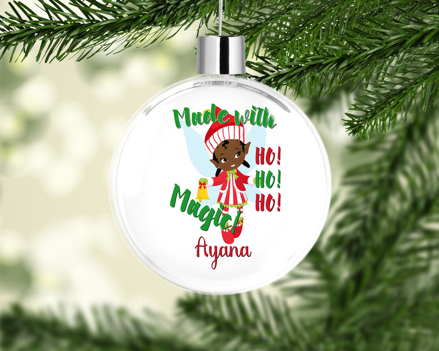Personalized Pretty Brown Girl Santa Helper Elf Ornament