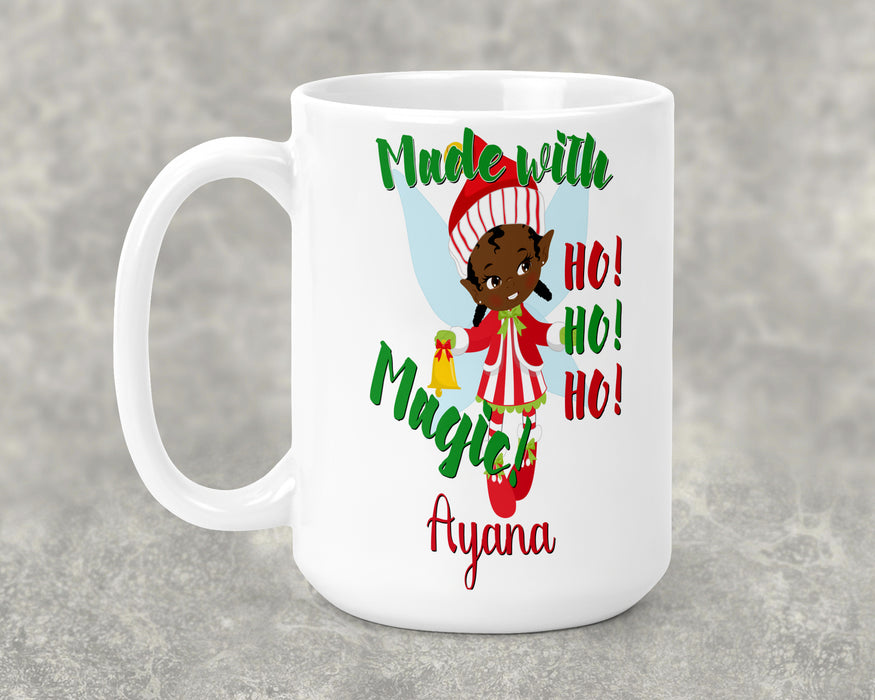 Personalized Pretty Brown Girl Santa Helper Elf Mug