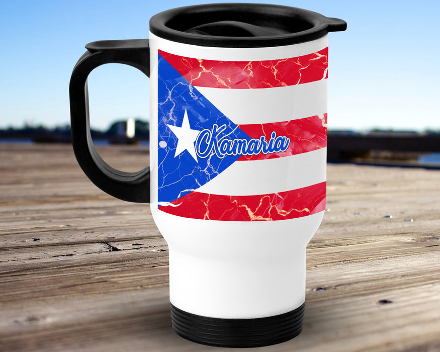 Personalized Insulated Travel Mug 14oz Country Flag Series - Puerto Rico Flag