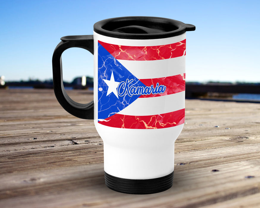 Personalized Insulated Travel Mug 14oz Country Flag Series - Puerto Rico Flag