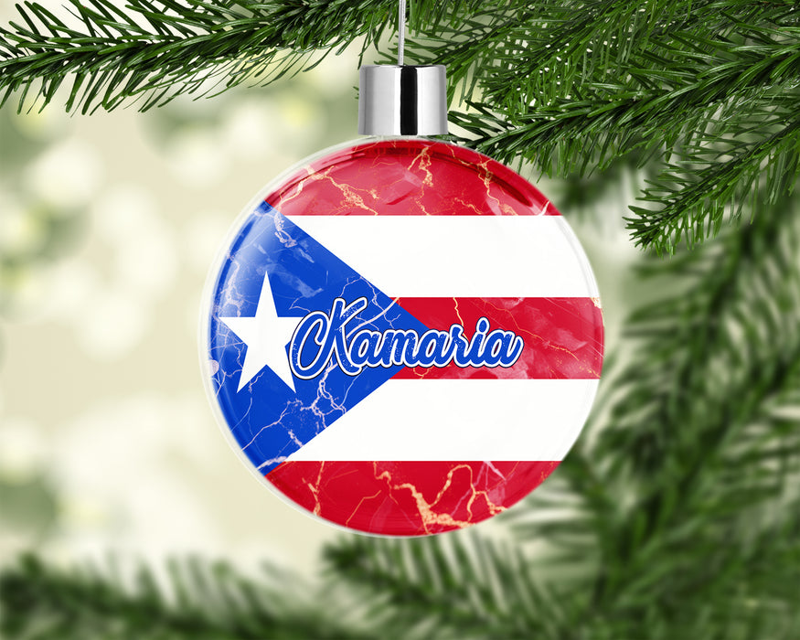 Personalized Christmas Tree Ornament Country Flag Series - Puerto Rico Flag
