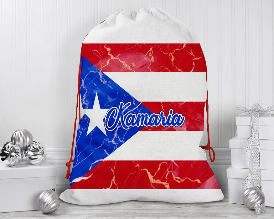 Personalized Reusable Santa Sack Flag Series - Puerto Rico Flag