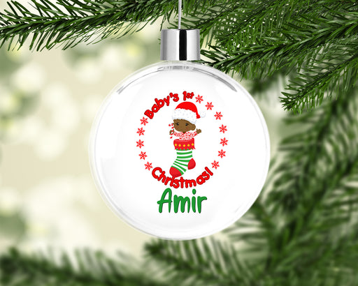 Personalized Red Santa Stocking Stuffer Baby First Christmas Ornament